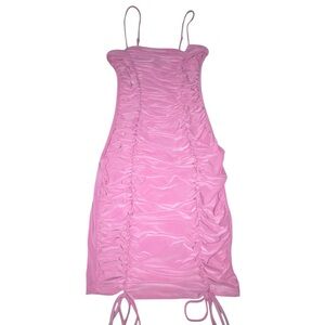 pink ruched mini dress